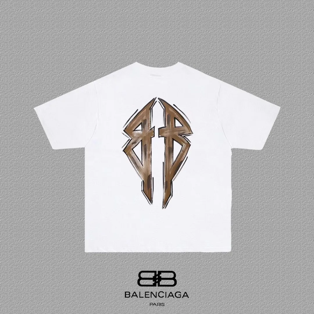 P80✨🔥 BALENCIAGA Paris lettering printed short-sleeved T-shirt, custom-woven and dyed 280g combed cotton heavyweight fabric, zero color difference in thread, perfect details, different from the current version on the market, welcome to compare, Same Style for men and women, must-sell in the picture above Color: White Black Size: 1 2 3 4
